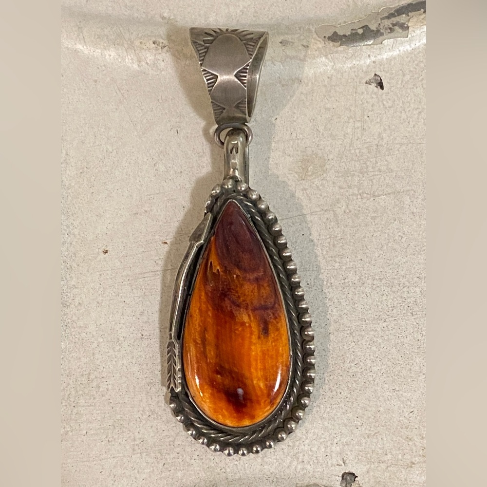 Orange & Purple Spiney Oyster Sterling Pendant